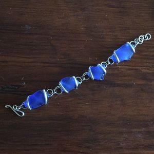 Blue sea glass bracelet